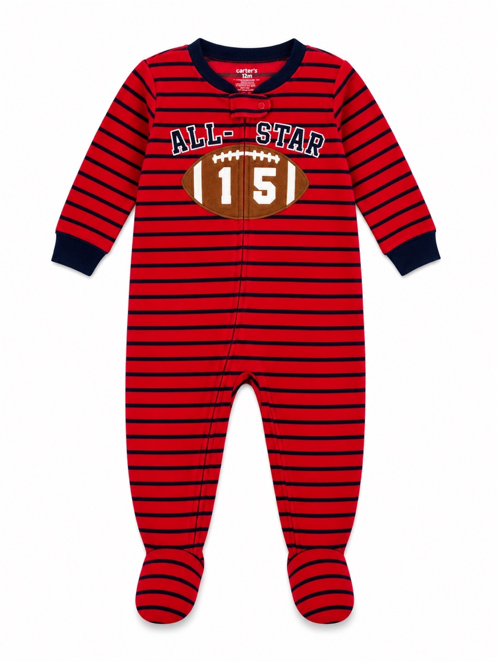 Carter’s 18M Boys Footed Pajamas Fleece Sleeper Red Football All Star GUC